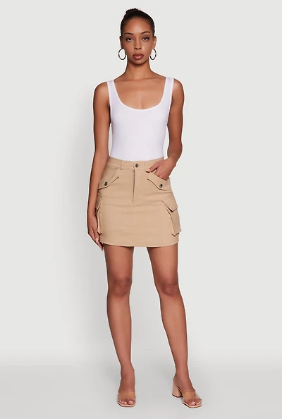 Womens Trendy Flap Detail Cargo Pocket Skirt, Khaki, Size S