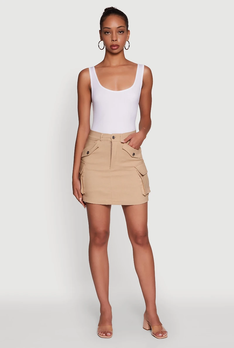 Womens Trendy Flap Detail Cargo Pocket Skirt, Khaki, Size M