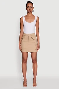 Womens Trendy Flap Detail Cargo Pocket Skirt, Khaki, Size M