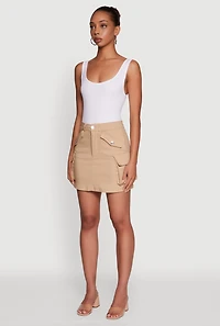 Womens Trendy Flap Detail Cargo Pocket Skirt, Khaki, Size M