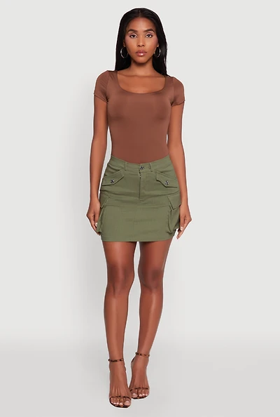 Womens Trendy Flap Detail Cargo Pocket Skirt, Green, Size S