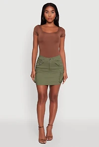 Womens Trendy Flap Detail Cargo Pocket Skirt, Green, Size S