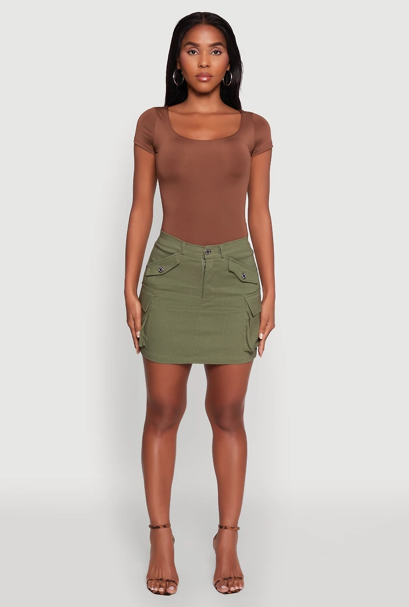 Womens Trendy Flap Detail Cargo Pocket Skirt, Green, Size S