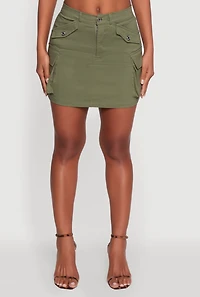 Womens Trendy Flap Detail Cargo Pocket Skirt, Green, Size S