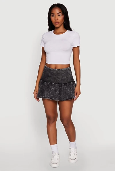 Womens Trendy Acid Wash Ribbed Knit High Waisted Mini Pleated Skirt,