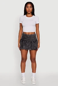 Womens Trendy Acid Wash Ribbed Knit High Waisted Mini Pleated Skirt,