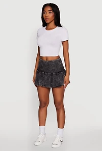 Womens Trendy Acid Wash Ribbed Knit High Waisted Mini Pleated Skirt,
