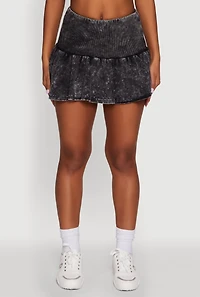 Womens Trendy Acid Wash Ribbed Knit High Waisted Mini Pleated Skirt,