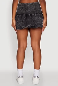 Womens Trendy Acid Wash Ribbed Knit High Waisted Mini Pleated Skirt,