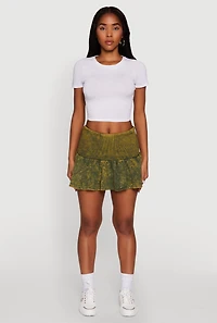 Trendy Acid Wash Ribbed Knit High Waisted Mini Pleated Skirt