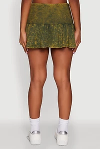 Trendy Acid Wash Ribbed Knit High Waisted Mini Pleated Skirt