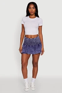 Trendy Acid Wash Ribbed Knit High Waisted Mini Pleated Skirt