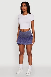 Womens Trendy Acid Wash Ribbed Knit High Waisted Mini Pleated Skirt, Blue,