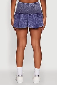 Womens Trendy Acid Wash Ribbed Knit High Waisted Mini Pleated Skirt, S