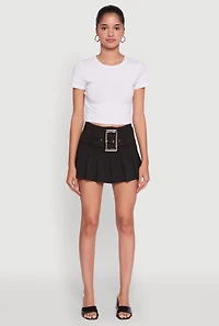 Womens Trendy Belted Front High Waisted Mini Pleated Skirt,