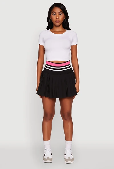 Womens Trendy High Waist Contrast Trim Pleated Mini Skirt,
