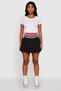 Womens Trendy High Waist Contrast Trim Pleated Mini Skirt, Black, Size XL