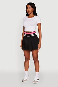 Womens Trendy High Waist Contrast Trim Pleated Mini Skirt, Black,