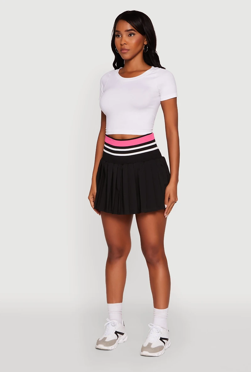 Womens Trendy High Waist Contrast Trim Pleated Mini Skirt, M