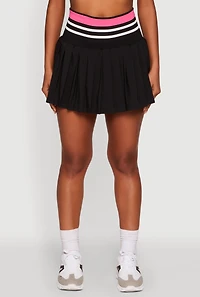Womens Trendy High Waist Contrast Trim Pleated Mini Skirt, Black, Size XL