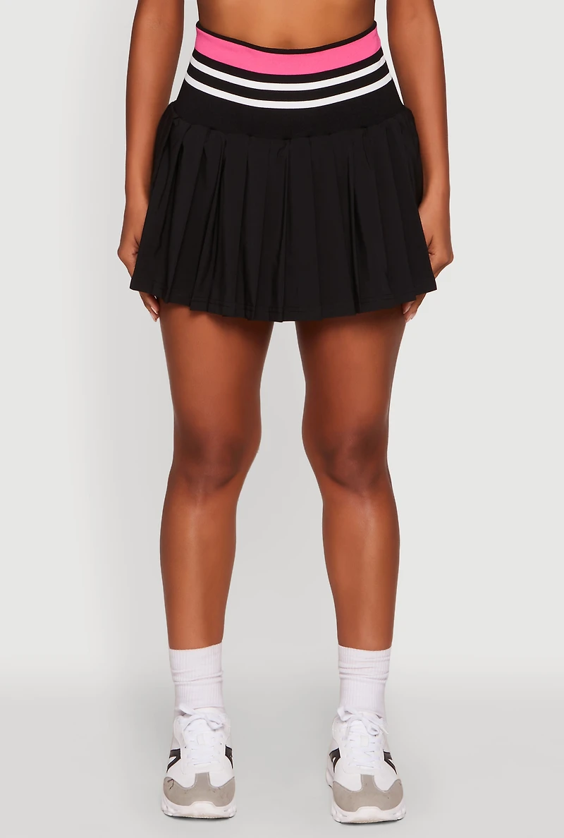 Trendy High Waist Contrast Trim Pleated Mini Skirt