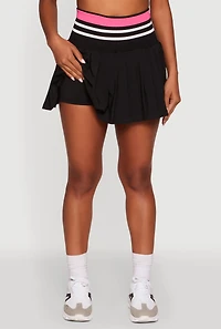 Womens Trendy High Waist Contrast Trim Pleated Mini Skirt, Black, Size XL