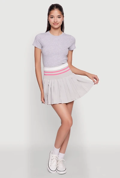 Trendy High Waist Contrast Trim Pleated Mini Skirt