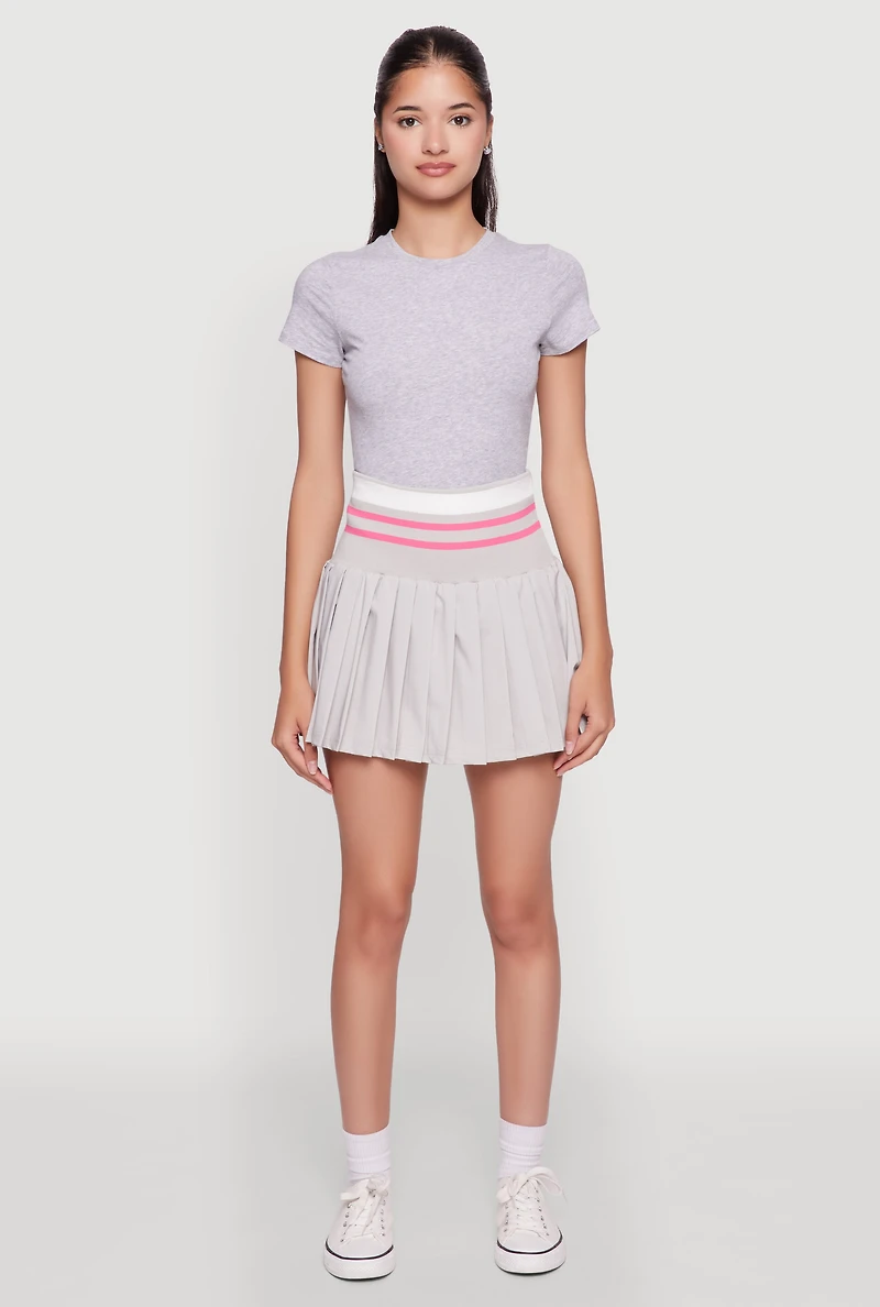 Womens Trendy High Waist Contrast Trim Pleated Mini Skirt, Grey, Size XL