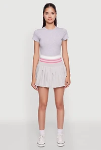 Womens Trendy High Waist Contrast Trim Pleated Mini Skirt, Grey, Size XL