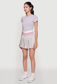 Womens Trendy High Waist Contrast Trim Pleated Mini Skirt, Grey, Size XL