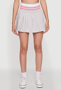 Womens Trendy High Waist Contrast Trim Pleated Mini Skirt, Grey, Size XL