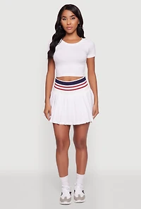 Womens Trendy High Waist Contrast Trim Pleated Mini Skirt, White,