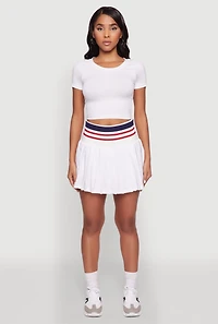 Womens Trendy High Waist Contrast Trim Pleated Mini Skirt, White,
