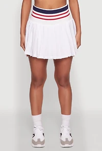 Womens Trendy High Waist Contrast Trim Pleated Mini Skirt, White, Size L