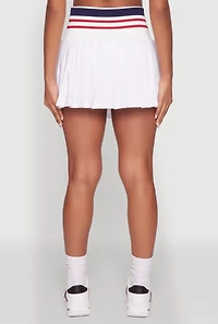 Womens Trendy High Waist Contrast Trim Pleated Mini Skirt, White,