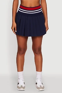 Womens Trendy High Waist Contrast Trim Pleated Mini Skirt, Blue, Size S