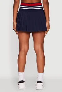 Womens Trendy High Waist Contrast Trim Pleated Mini Skirt, Blue, Size S