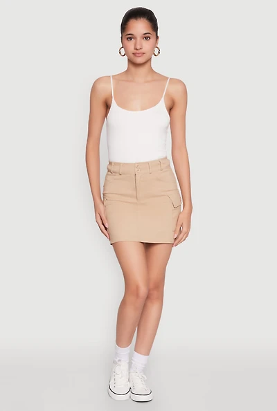 Womens High Waisted Cargo Skirt, Beige, Size S