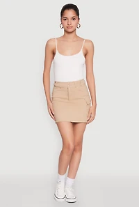 Womens High Waisted Cargo Skirt, Beige, Size S