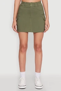 Womens High Waisted Cargo Skirt, Green, Size L