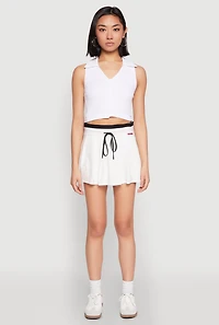 Contrast Waistband Drawstring Pleated Skirt