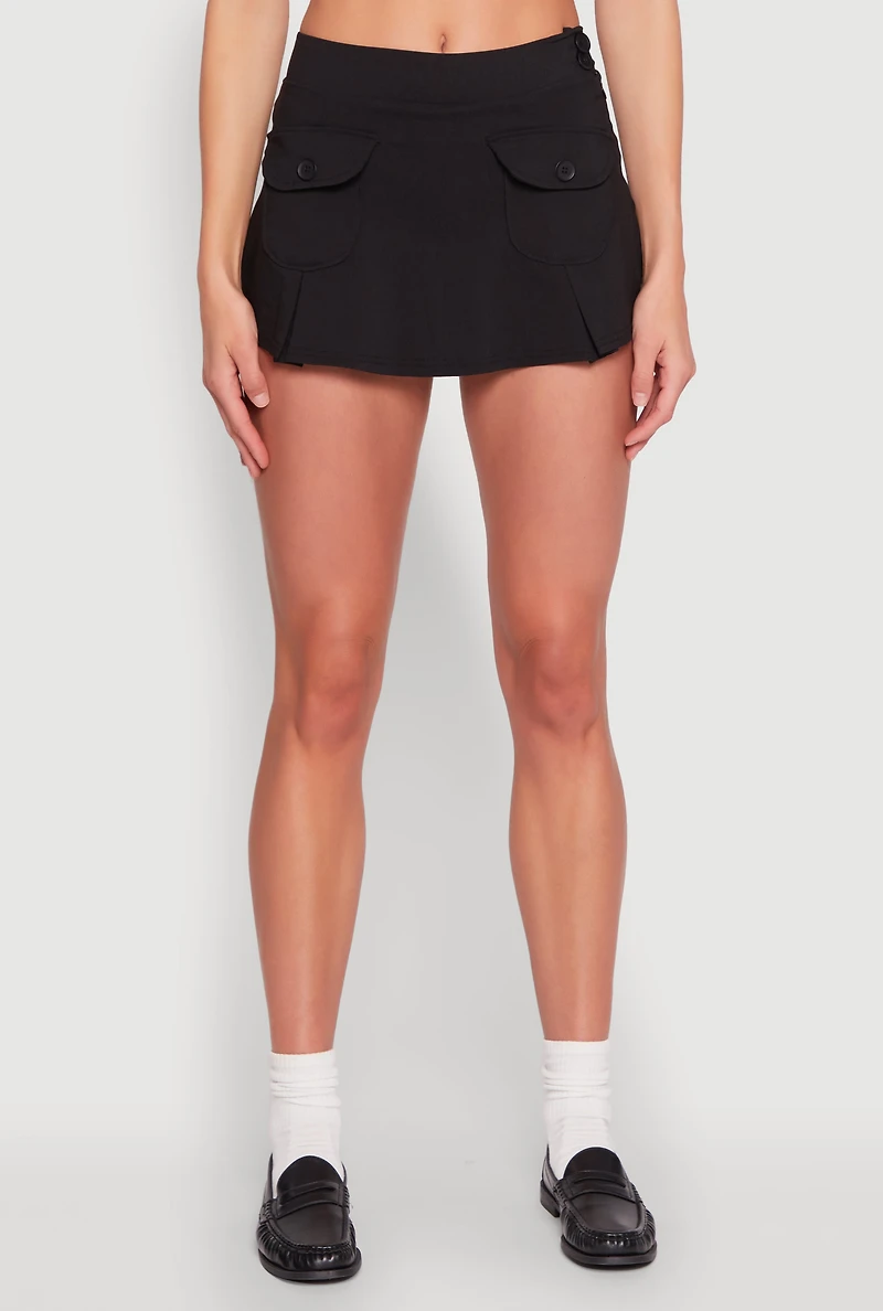 Womens Front Cargo Pocket Mini Skirt, Black,