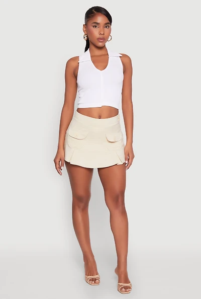 Womens Front Cargo Pocket Mini Skirt, Khaki, Size L