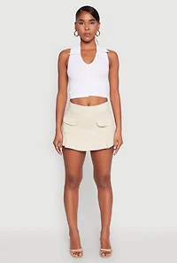 Womens Front Cargo Pocket Mini Skirt, Khaki, Size M