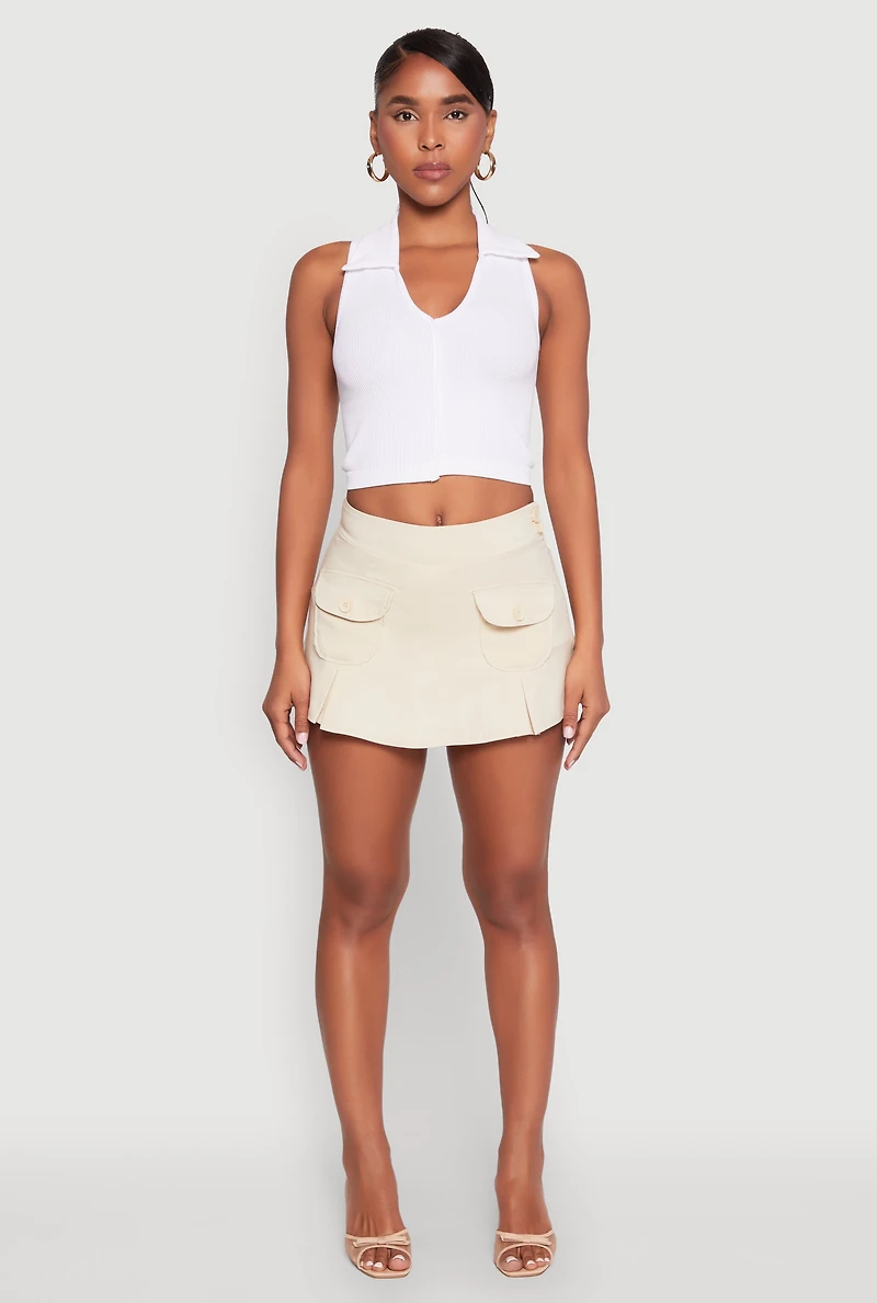 Womens Front Cargo Pocket Mini Skirt, Khaki, Size L