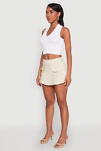 Womens Front Cargo Pocket Mini Skirt, Khaki, Size M