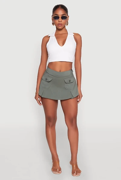 Womens Front Cargo Pocket Mini Skirt, Green, Size S