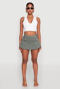 Womens Front Cargo Pocket Mini Skirt, Green, Size S