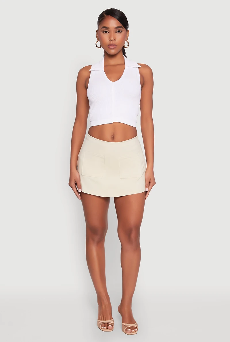 Womens Front Pocket Mini Skort, Khaki,