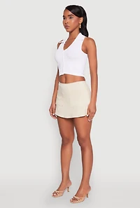 Womens Front Pocket Mini Skort, Khaki,